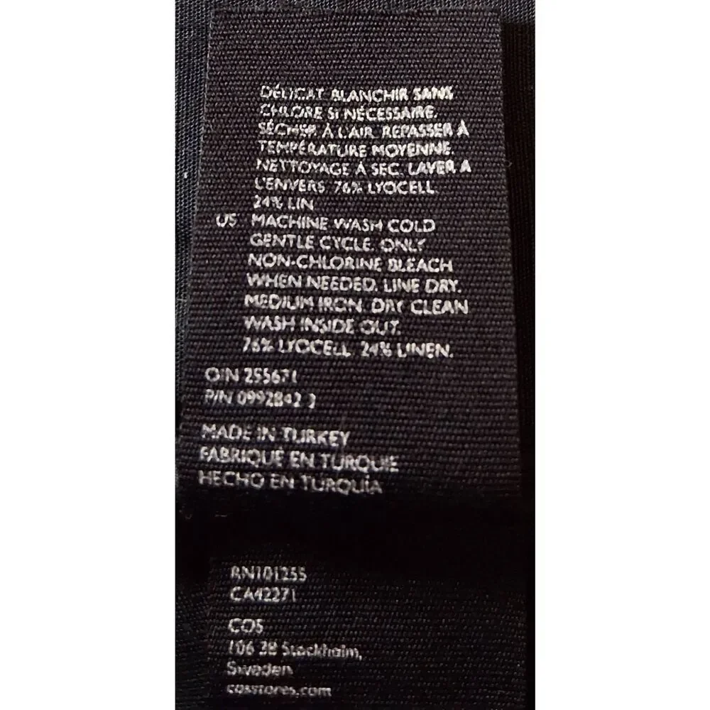Cos women size 14 black pants tall 34 Inseam wide leg lyocell and linen hi rise